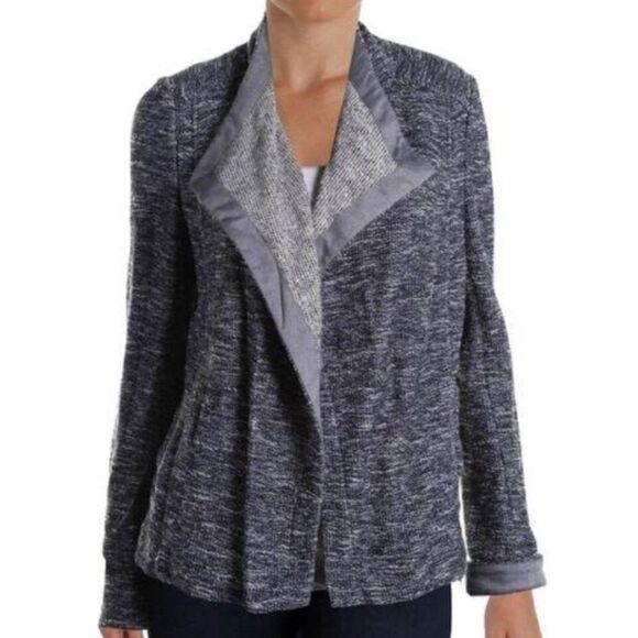 Vince Womens Blue Tweed Drape Neck Open Blazer Jacket Size XS - Picture 15 of 15